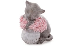 Декоративная статуэтка Котик на вазе с розовыми цветами 18см
